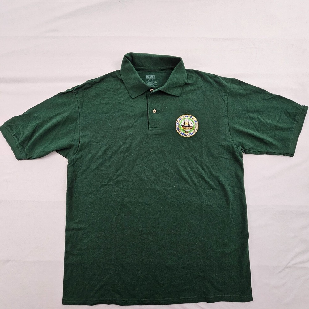 State of New Hampshire Seal Green Short Sleeve Cotton Polo Shirt Men's L